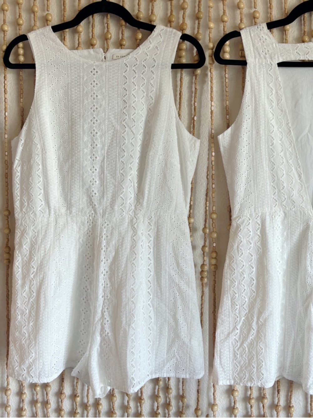 Open Back White Cottage Coquette White Lace Eyelet Sleeveless Summer Romper Lg